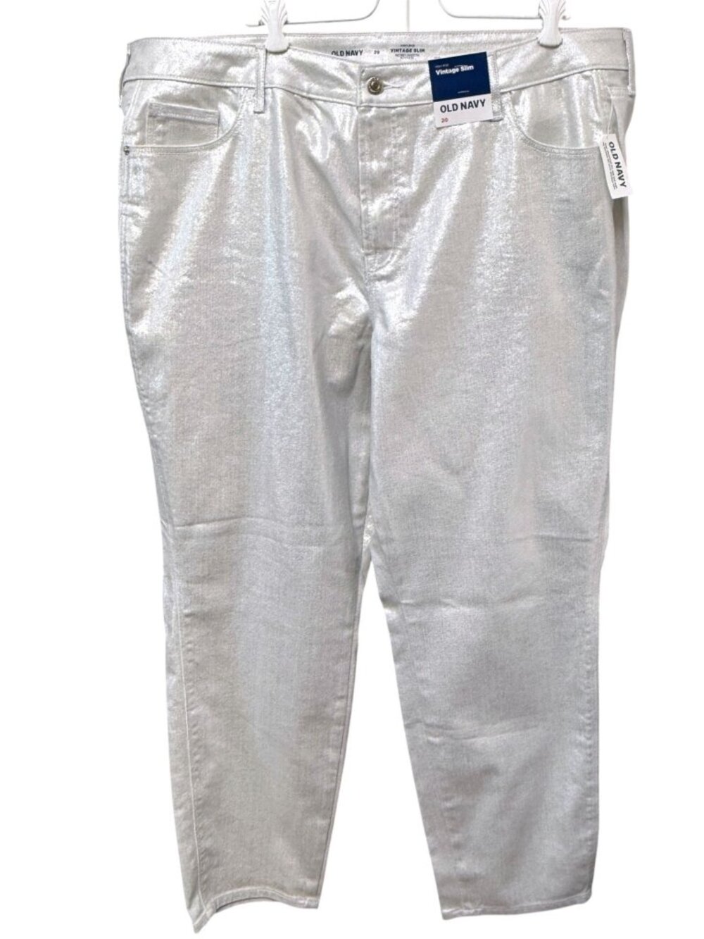 OLD NAVY White Metallic Jeans Plus Size 20 Slim Straight Silver Pants Party NWT